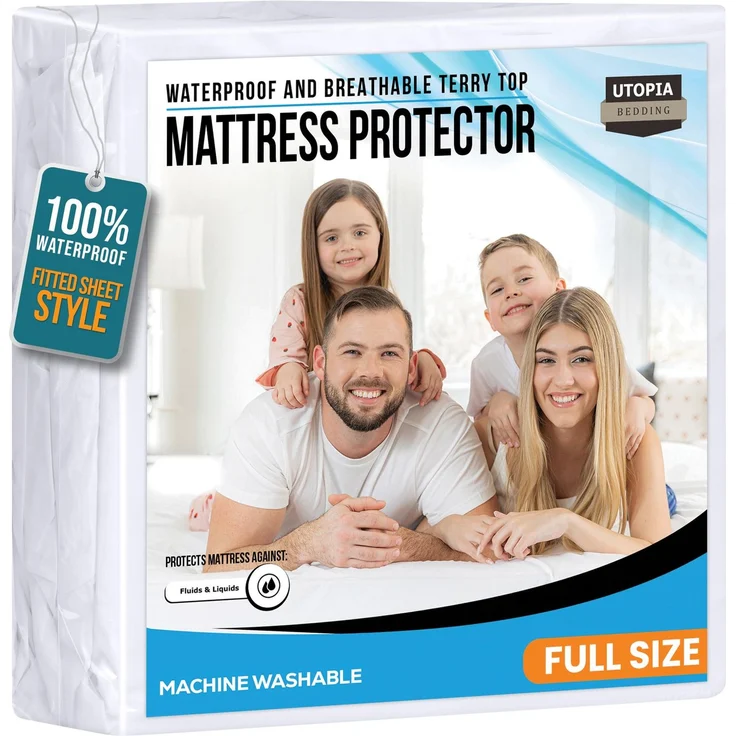 Utopia Bedding Matratzenschoner 137 x 191 x 38 cm Wasserdicht, Oeko-TEX Zertifiziert Matratzenauflage Atmungsaktive, Matratzenschutz, Rundum Elastisch Weiß
