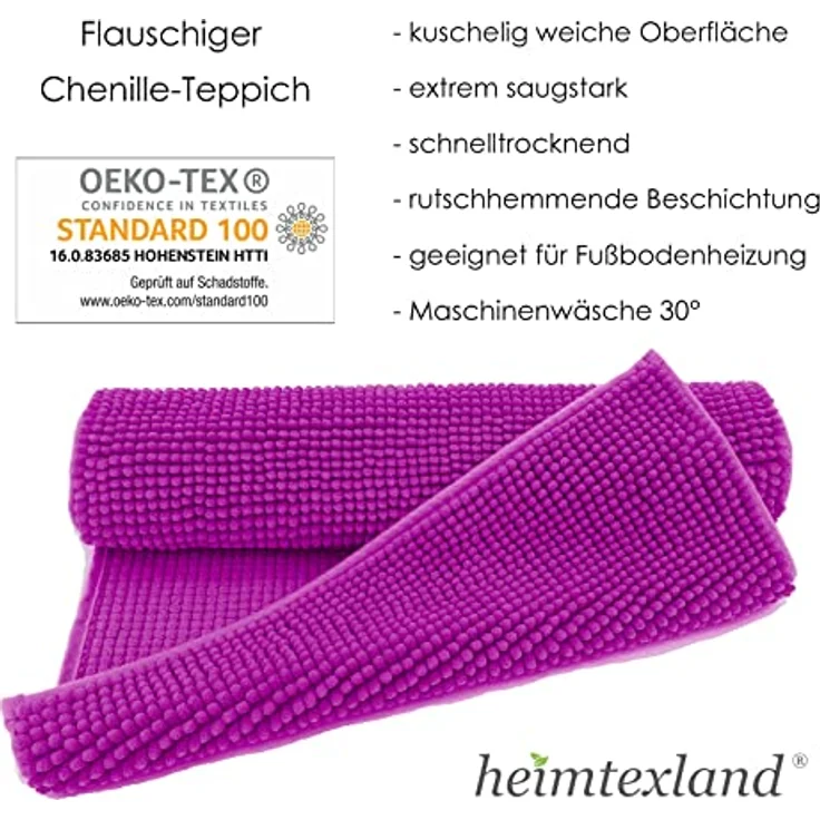 heimtexland Badematte Badvorleger Chenille Badteppich Duschvorleger, rutschhemmend beschichtet, Fußbodenheizung geeignet, fußbodenheizungsgeeignet, saugstark, schnell trocknend, strapazierfähig, rutschfest, Polyester, rechteckig, 45x50 cm, Hochflor, su... – Bild 5