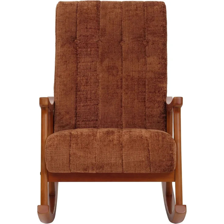 Schaukelstuhl HWC-K10, Relaxsessel, Holz FSC® Stoff/Textil Chenille (465g/m²) ~ terrakotta, Gestell Walnuss-Optik – Bild 7
