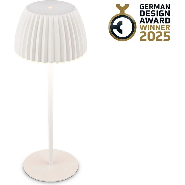 BRILONER - Riffle LED Tischlampe kabellos IP44 mit Lichtkante, 14,5x36,5 cm, Touchdimmer, Akku tauschbar, Nachttischlampe, Leselampe, LED Lampe, Akku Lampe, German Design Award Winner 2025, Weiß – Bild 1
