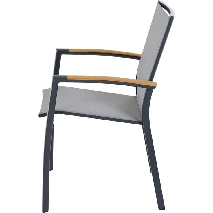 Siena Garden Velia Stapelsessel - Aluminium/Teak FSC & RANOTEX®, schwarz-grau, (T59632) – Bild 8