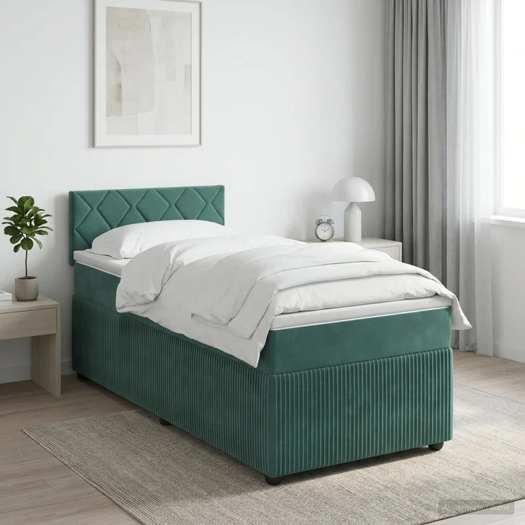 vidaXL Boxspringbett mit Matratze Dunkelgrün 90 x 200 cm Samt 3451610 – Bild 1