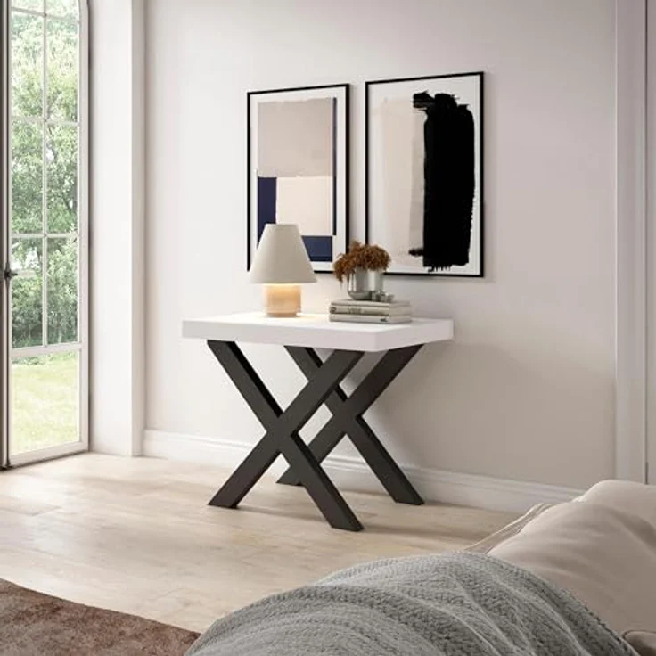 Skraut Home | Ausziehbarertisch | Multifunktionaler ausziehbarer | 140 | Für 6 Gäste | Massivholz Beine | Moderner Stil | Weiß – Bild 4
