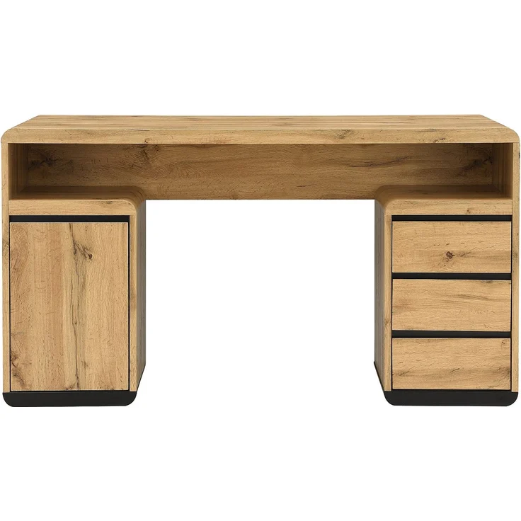 Vente-unique - Schreibtisch mit Stauraum - MDF - Natur und Schwarz SERGUEI – Bild 4
