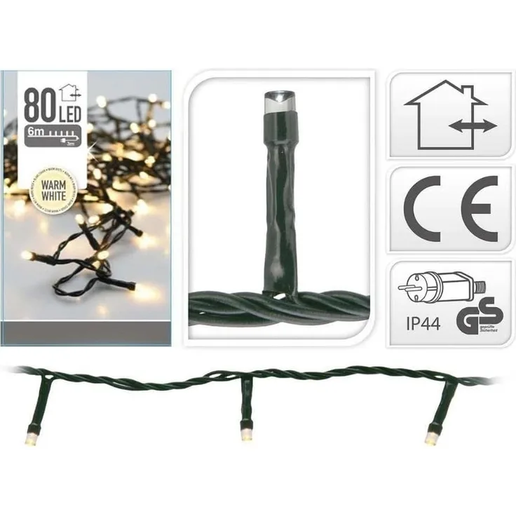 80 LED Lichterkette Winter Weihnachten Beleuchtung Innen Außen Warmweiß