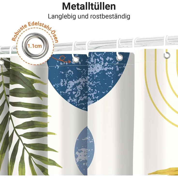 Duschvorhang 180x200 Polyester Blau Goldene Blätter Linie 180 x 200 cm – Bild 5