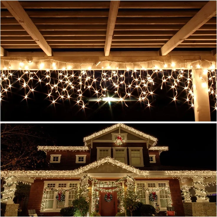 SALCAR LED Eisregen Lichterkette Außen, 200er Lichtervorhang Fenster 8m Weihnachten Beleuchtung (5m Lichterkette + 3m Stromkabel) – Bild 5
