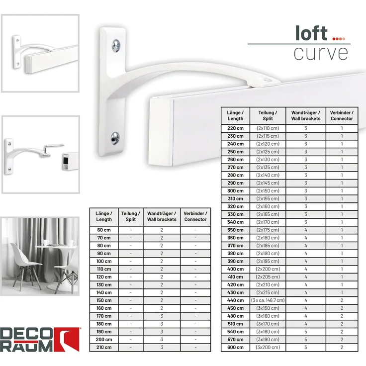 Deco-Raum® Gardinenschiene Innenlauf Curve | Länge: 90cm | Material: Aluminium | Farbe: Weiß – Bild 3