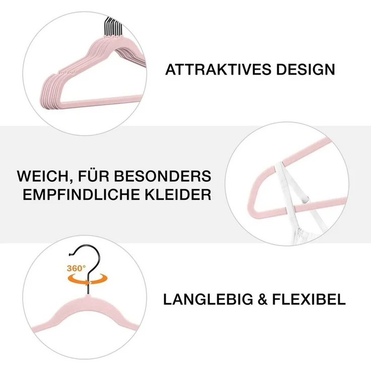 StickandShine Kleiderbügel Samt Kleiderbügel 25 Stück in verschiedenen Farben mit schwarzem Haken, (Spar-Set), Designbügel – Bild 2