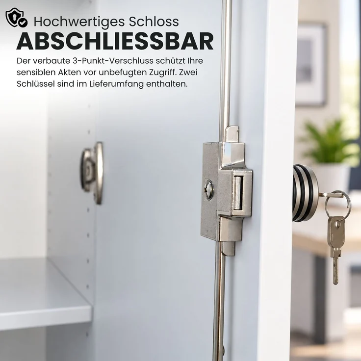 bümö office Aktenschrank abschließbar, 100 cm breit, 5 Ordnerhöhen, Buche - breiter Büroschrank mit Flügeltüren, 4 verstellbaren Fachböden und Sockel, 6910-6-6-SG – Bild 2