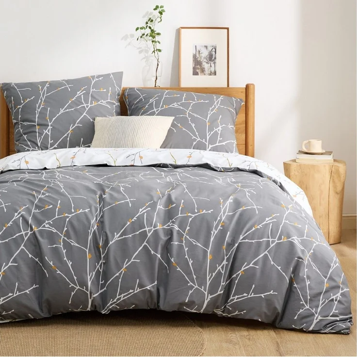 BEDSURE Wendebettwäsche mit Zweige-Design und Reißverschluss 100% Baumwolle, Baumwolle, 3 teilig, mit 8 stabilen Eckbändchen – Bild 5