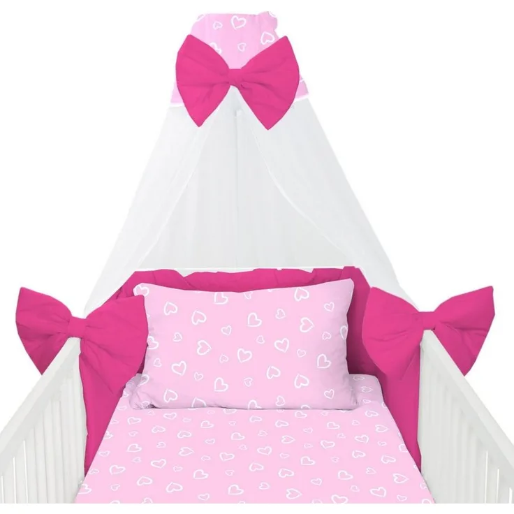 Amilian Babybettwäsche Set 7-teilig - Bettwäsche 100x135 - Kissenbezug 40x60 - mit Himmel, Chiffonhimmel, 7 teilig, Komplett-Set für Babybett, Gitterbett - Kinderbettwäsche