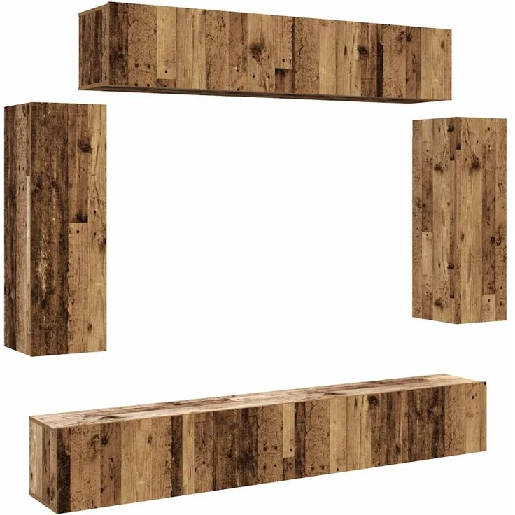 vidaXL 6-tlg. TV-Schrank-Set Wandmontage Altholz-Optik Holzwerkstoff 3329001 – Bild 1