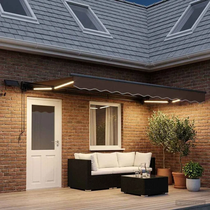 vidaXL Manueller Markisenrahmen mit LEDs, Taupe, 4,5 × 3 m – Bild 3