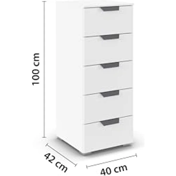 rauch Aditio Box, Kommode, 5 Schubladen, mit Softclose-Funktion, Farbe Weiß, BxHxT 40x100x42cm – Bild 3