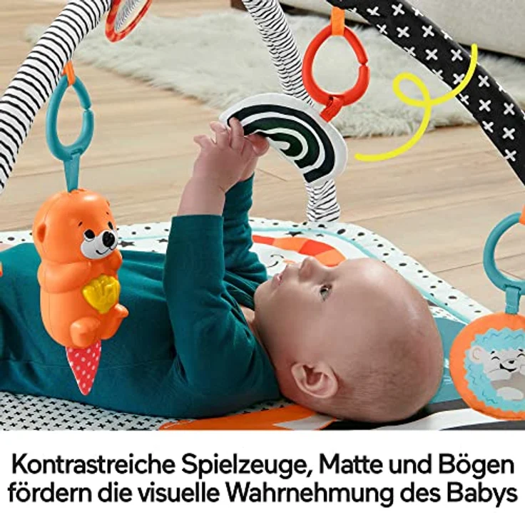 Fisher-Price Tierfreunde Kontrast-Spieldecke, Spielbogen, mit Musik und Licht, Krabbeldecke für Baby, zum Spielen im Bauchlage, Baby Ausstattung, ab Geburt, HPF39 – Bild 5