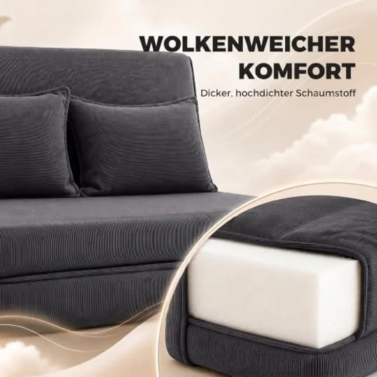 HOMCOM Bodenkissen 3 in 1 Schlafsofa Klappsofa mit 2 Kissen und Verstellbarer Rückenlehne, 3-in-1, 5-fach verstellbar, 2 Kissen – Bild 6