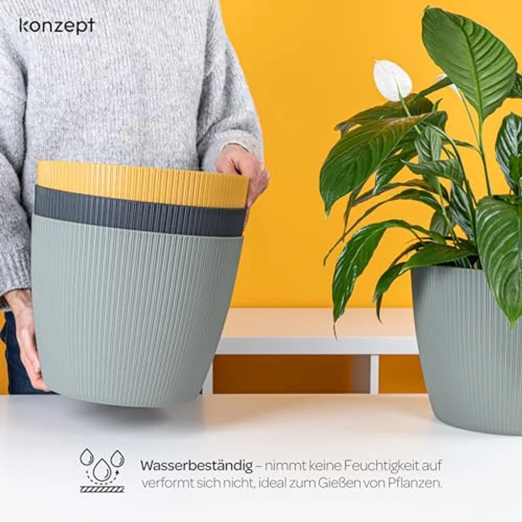 KONZEPT Blumentopf groß, gerillte Struktur 26/30cm, Übertöpfe für Zimmerpflanzen, aus Kunststoff ideal für Wohnzimmer, Küche und Balkon – Bild 8