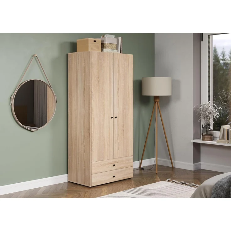 trendteam smart living - Basics - Kleiderschrank - Eiche - Garderobenschrank mit 2 Türen, 1 Hutablage, 1 Kleiderstange und 2 Schubladen - (BxHxT) 81 x 176 x 51 cm - Moderner Stil – Bild 1