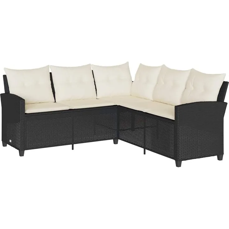 vidaXL L-förmiges Couchsofa mit Kissen Schwarzes Polyrattan 365415