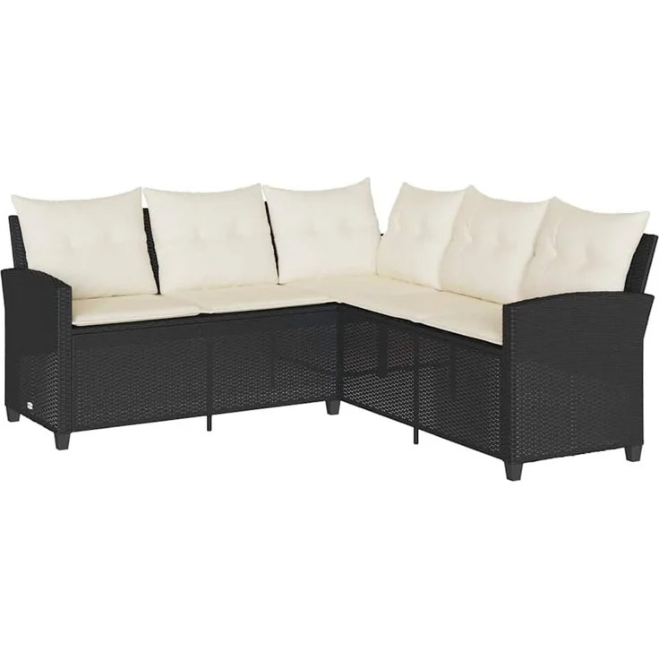 vidaXL L-förmiges Couchsofa mit Kissen Schwarzes Polyrattan 365415 – Bild 1