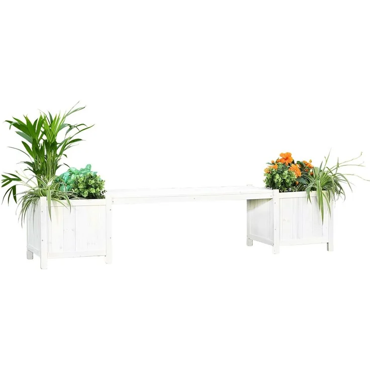 Gartenbank mit 2 Blumenkästen Garten Bank 2in1 Blumenkasten Holzbank weiß – Bild 8