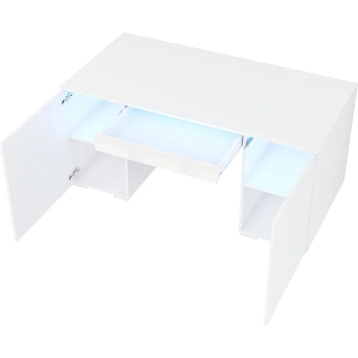 Schreibtisch aus Spanplatte mit LED-Beleuchtung und Stauraum, 140x50x78 cm, Weiß – Bild 5