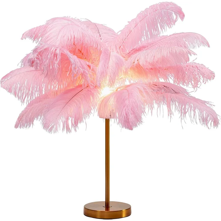 Kare Design Tischleuchte Feather Palm, Pink, Federn, 60cm, Schreibtischlampe, Nachttischlampe, Dekoleuchte, Tischlampe, Leuchtmittel nicht inklusiv