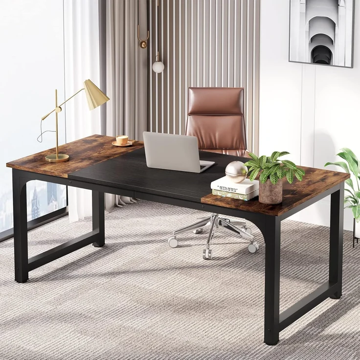 LITTLE TREE 63-Zoll-Großschreibtisch für Führungskräfte, einfacher Computerarbeitsplatz mit 31,5-Zoll-Extrabreit-Arbeitsplatte für das Homeoffice – Bild 4