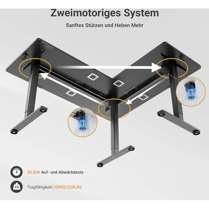 Eckschreibtisch Höhenverstellbar L-Form 160x140cm Dual-Motor Schwarz – Bild 2