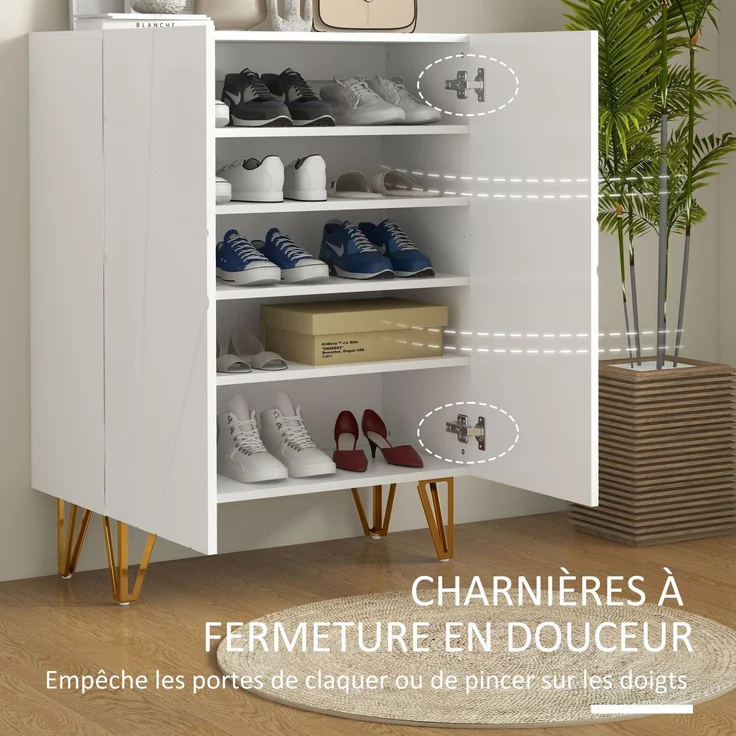 Schuhschrank, Schuhregal, 2 Türen, verstellbare Einlegeböden, 72 x 31,5 x 95 cm, weiß lackiert – Bild 7