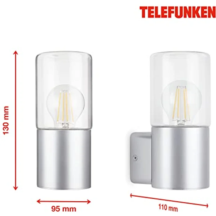 TELEFUNKEN Außenleuchte 320504TF, Wandleuchte IP44 mit E27 Fassung, max. 12W, Silberfarbig, 195x85x110 mm – Bild 4