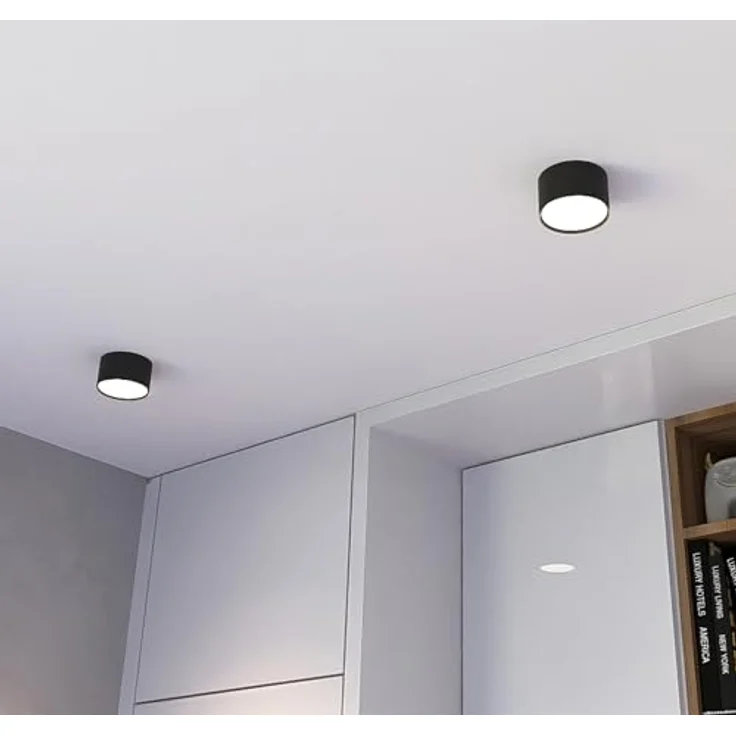 SSC-LUXon LED Aufbaustrahler PIATO LED Deckenspot schwarz rund flach 6W warmweiß 230V, Warmweiß – Bild 6