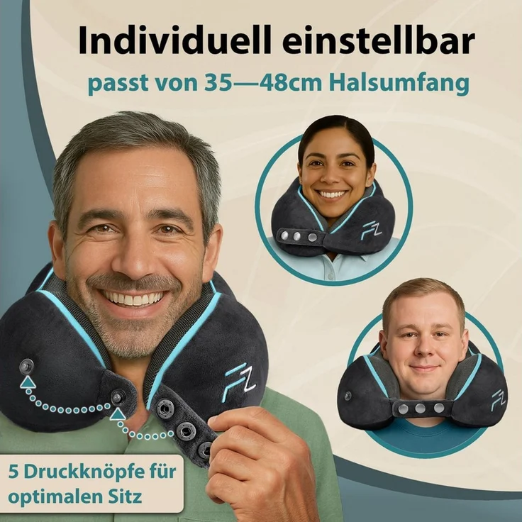 FLOWZOOM Nackenhörnchen COMFY Nackenkissen Flugzeug & Auto – Reisekissen Memory-Schaum, Nackenhörnchen für Erwachsene - Nackenkissen Reisen - verstellbar – Bild 3