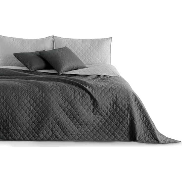 DecoKing Tagesdecke 260x280 cm Graphit anthrazit grau Silber Bettüberwurf zweiseitig pflegeleicht Axel – Bild 2