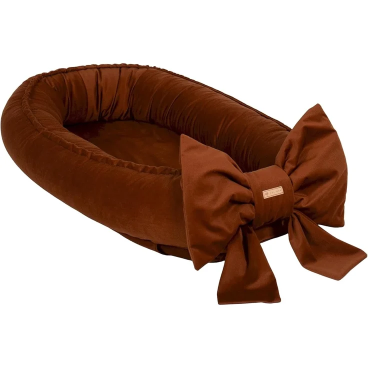 Kuschelnest Babynest Babynestchen Nestchen Reisebett Wickelauflage mit Schleife (Farbe: braun) – Bild 1