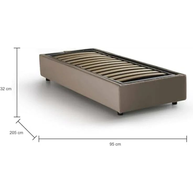Talamo Italia - Einzelbett Melissa, Bettkasten mit Stoffbezug, 100 % Made in Italy, seitliche Öffnung, geeignet für Matratze 80x190 cm, Taupe – Bild 2