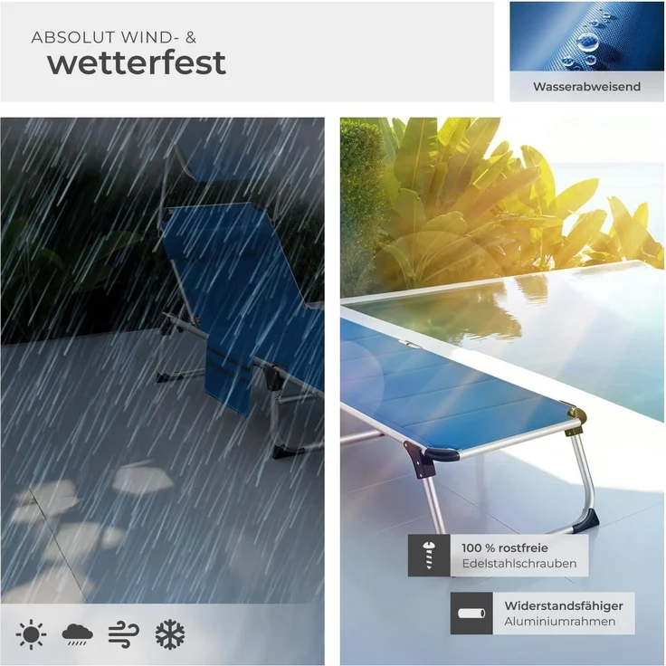 tectake Gartenliege Sonnenliege, 1, 1 St, 1tlg, gepolstert, klappbar – Bild 7
