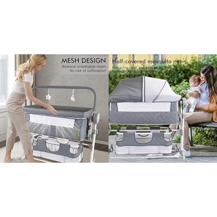 Magic ZC Elektrische Bluetooth Intelligent Beistellbett Baby mit Rollen, Convertible Faltbar Co-Sleeping Babybett, Fernbedienung, 5-schwankende Zahnräder, Stubenwagen Wiege mit Musik (608 Black) – Bild 8