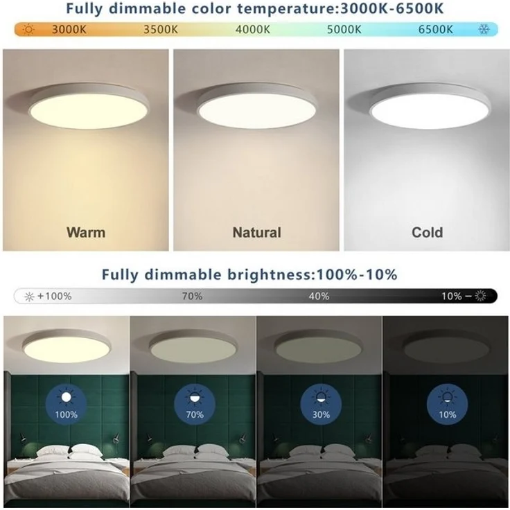 JDONG LED Deckenleuchte groß Deckenlampe Wohnzimmer 72/90W Dimmbar Durchmesser 58/78CM Rund, LED fest integriert, stufenlos dimmbar – Bild 4