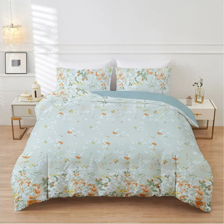 ibettertec Bettwäsche Bettwäsche 135 x 200 200 x 200 Blumen Pflanzen Wende Bettwäsche Set, Bettwäsche Wendebettwäsche mit Reißverschluss und Kissenbezug 80x80 cm – Bild 1