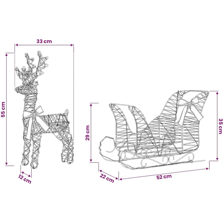 vidaXL 3D-Weihnachtsrentier mit Schlitten LOVIISA 3 stk. Warmes Weiß 42018970 – Bild 10