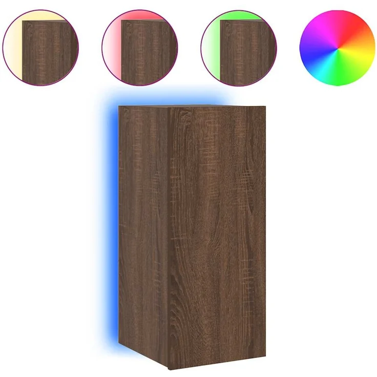 TV-Wandschrank, Fernsehschrank mit LED-Leuchten Braun Eichen-Optik 30,5 x 35 x 70 cm – Bild 2