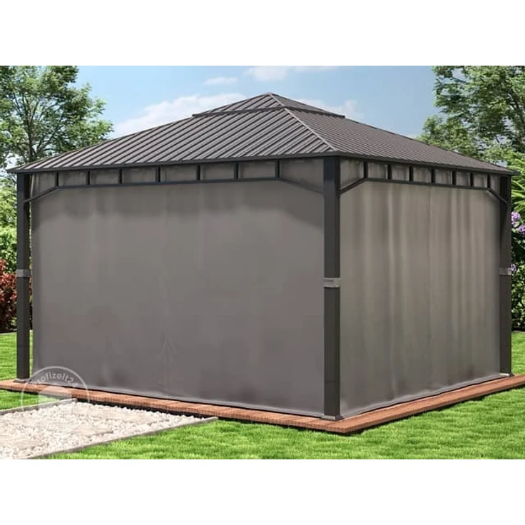Gartenpavillon 4x4 m Stahldach Hardtop 4 Seitenteile in Grau, Pfosten 9x9 cm – Bild 4