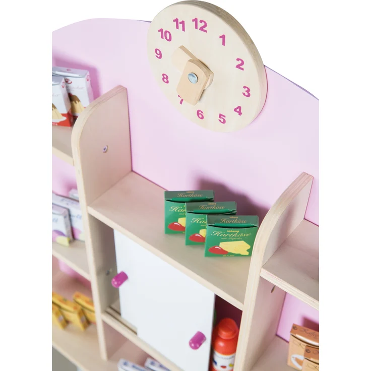 roba Kaufladen - BxTxH: 81 x 71 x 112 - Seitentheke - Uhr - Holz - Natur / Rosa – Bild 4