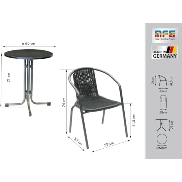 Balkonmöbel-Set Emilia 3-teilig Balkon Set Gartenmöbel Set Sitzgruppe Tisch – Bild 4