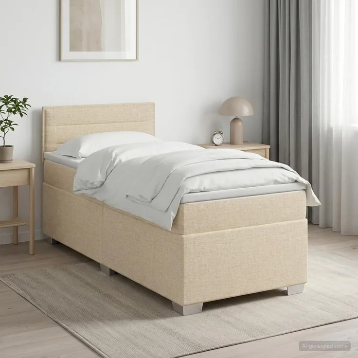 vidaXL Boxspringbett mit Matratze mit Kopfteil Creme 90 x 200 cm Stoff 3450388
