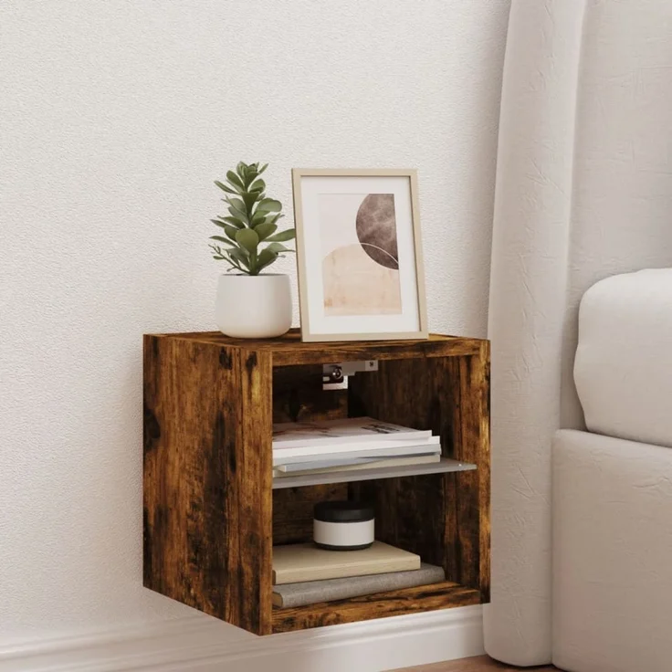 TV-Wandschrank, Fernsehschrank mit LED-Leuchten Räuchereiche 30x28,5x30 cm – Bild 4