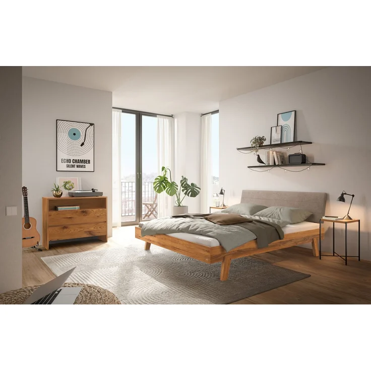 Hasena Massivholzbett Vasto Wildeiche mit Polsterkopfteil 140x210 cm, Komforthöhe 25 cm – Bild 2