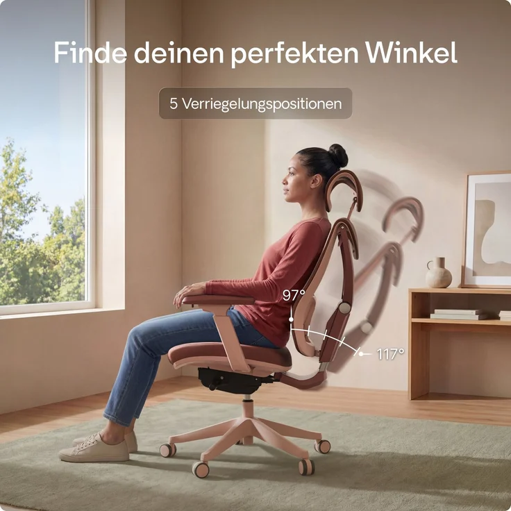 Desktronic Bürostuhl Verstellbarer Ergonomischer SitPro, Rosa 3-Dimensional Armlehne, Integrierte 5-Wege-Lendenwirbelstütze – Bild 7